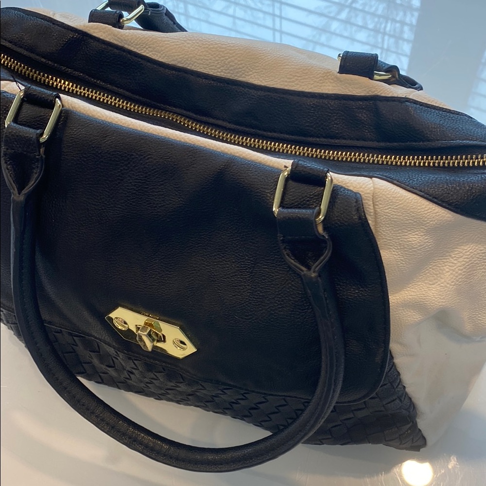 Steve Madden Black and White Woven Leather Bag
